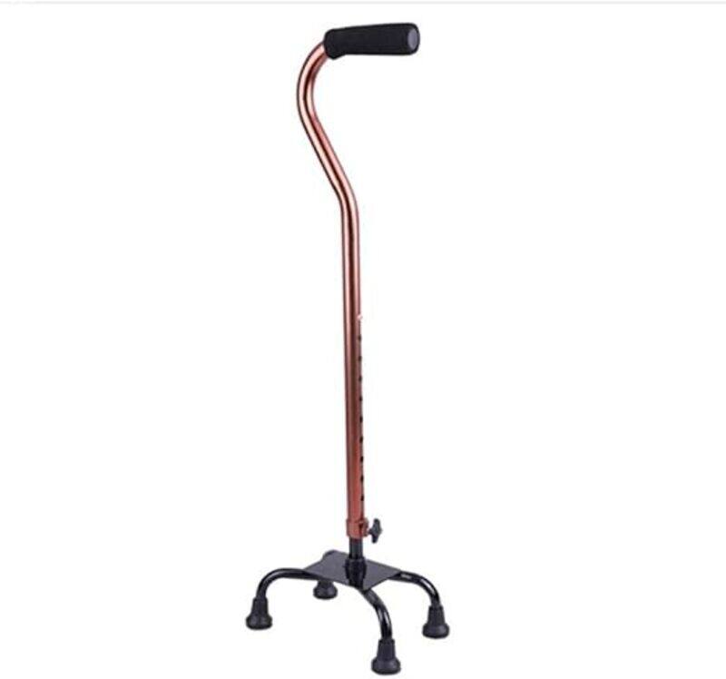 

Adamsmed Bronze Curved Handle 4 Legs aWalking Stick, Adjustable Height, Strong Base with 4 Legs