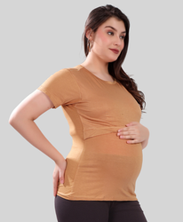 TUMMY Maternity Nursing Pull-On Top - Beige -XL