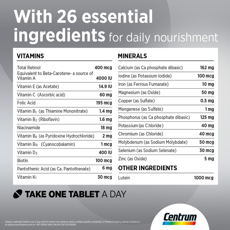 Centrum Silver with Lutein for 50+ Adults, 100 Tablets