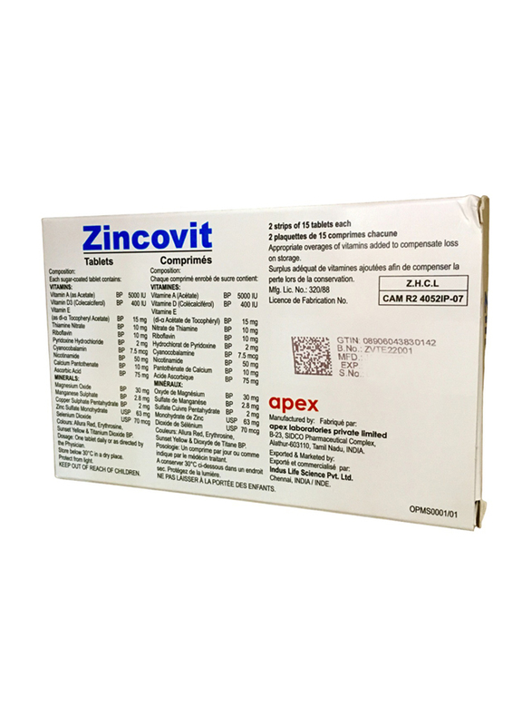 Apex Laboratories Zincovit Tablet, 30 Tablets