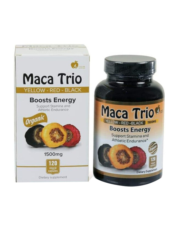 

Maca Trio a Blend of Organic Black Red and Yellow Root Capsules, 1500mg, 120 Capsules