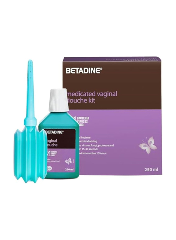 Betadine Medicated Vaginal Douche Kit Feminine Wash for Cleansing and Deodorizing, 250ml