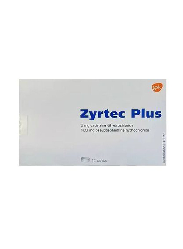 

Zyrtec Plus 5mg/120mg Tablets, 14 Tablets