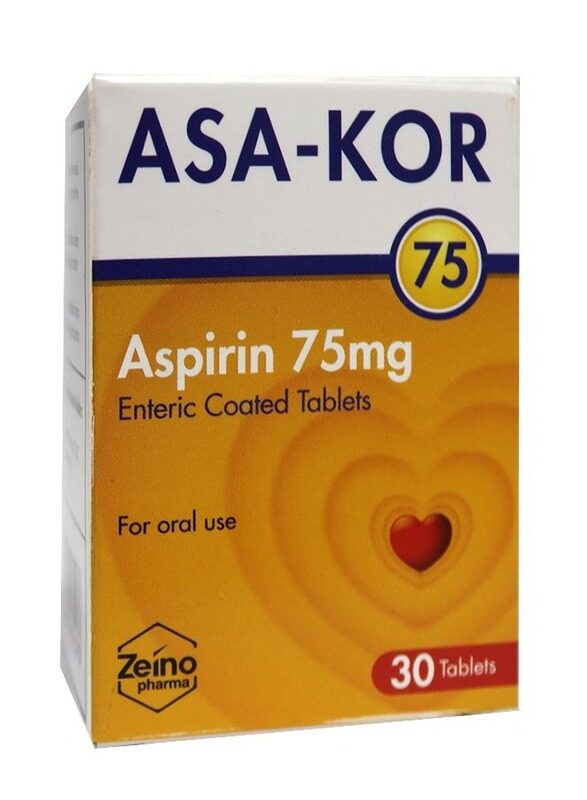 

Zeino Pharma Asa-Kor Aspirin 75 mg, 30 Enteric Coated Tablets