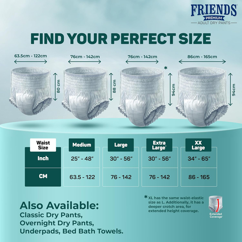 Friends Premium Adult Diaper Pants, X-Large, 10 Pieces