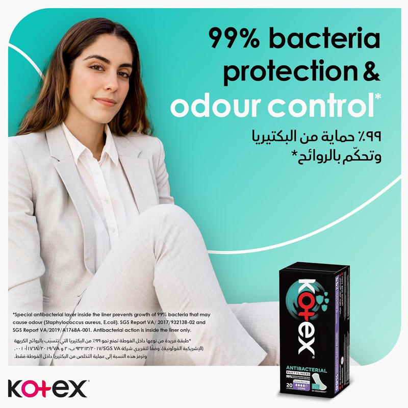 Kotex Liners Antibacterial Long Pad, 44 Pads