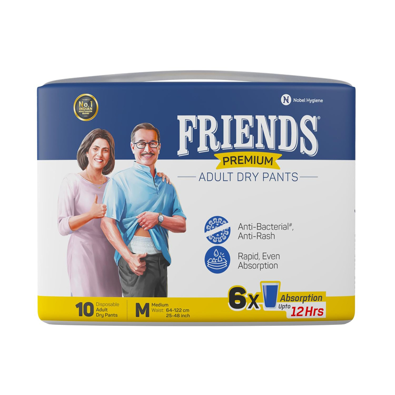 Friends Premium Adult Diaper Pants, Medium, 10 Pieces