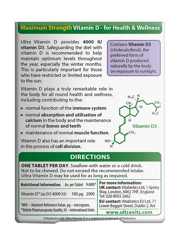 Vitabiotics Ultra Vitamin D3 4000Iu, 96 Tablets