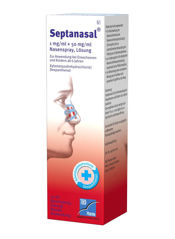 

Tad Pharma Septanasal Nasal Spray Decongestant Spray Against Runny Nose & Protection of the Nasal Mucosa for Adults, 10ml