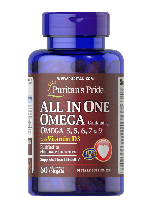 Puritan's Pride All in One Omega 3, 5, 6, 7 and 9 with Vitamin D3, 60 Softgels