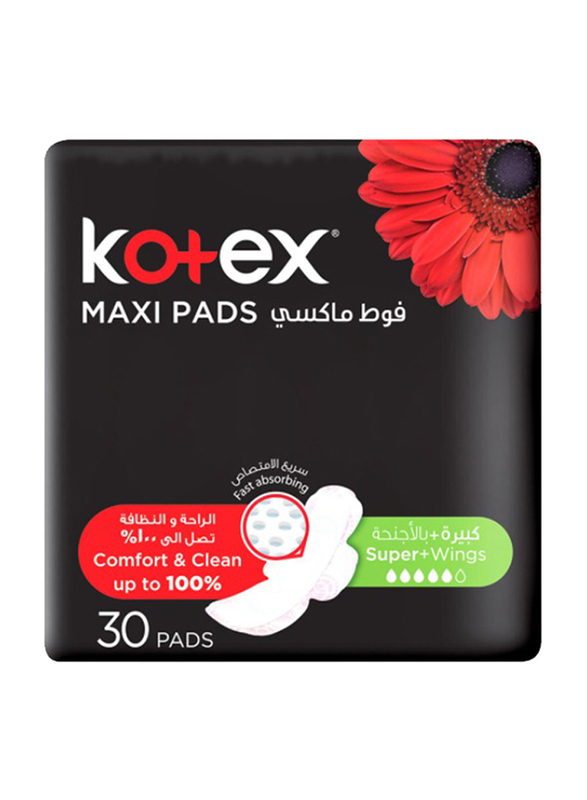 Kotex Maxi Pads Slim Super With Wings Coco, 30 Pads