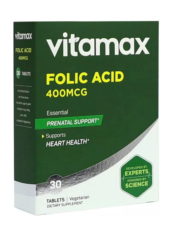 

Vitamax Folic Acid, 400mcg, 30 Tablets