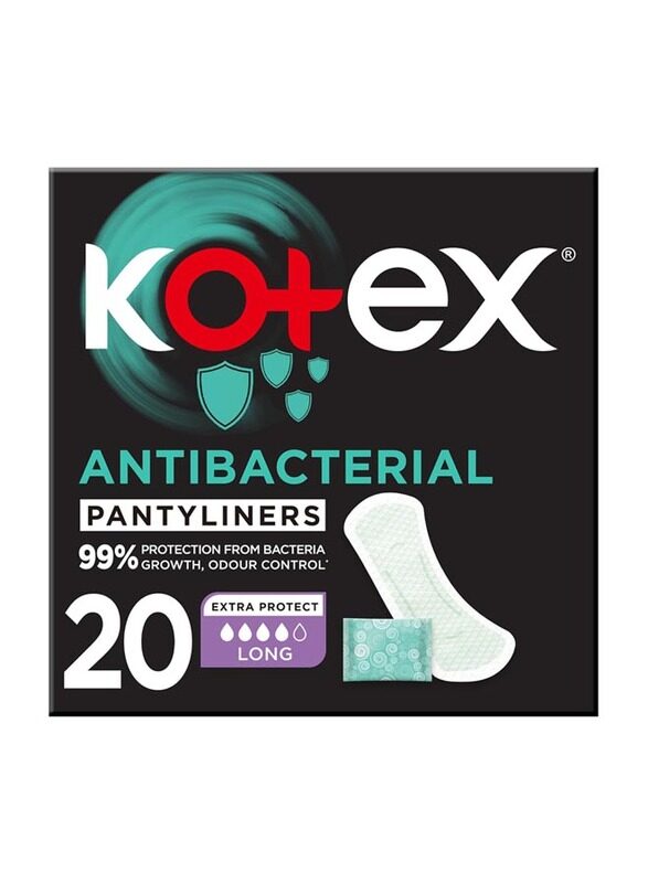 

Kotex Antibacterial Panty Liners 99% Protection from Bacteria Growth Long, 20 Pads