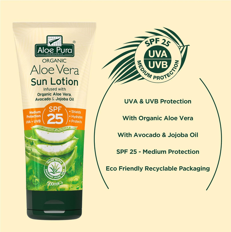 Optima Aloe Pura Organic Aloe Vera Sun Lotion with SPF 25, 200ml