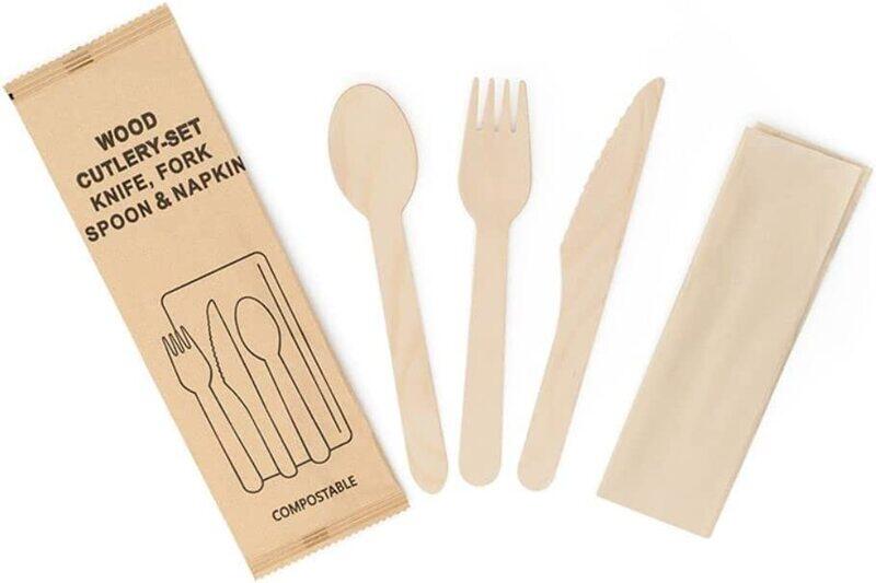 

Generic DISPOSABLE WOODEN CUTLER SET BIODEGRADABLE SPOON,FORK,KNIFE,TISSUE, 50 PCS