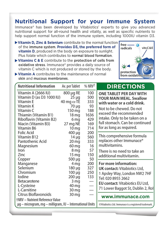 Vitabiotics Immunace Original Immune System with Vitamin D3, 1000IU, 30 Tablets