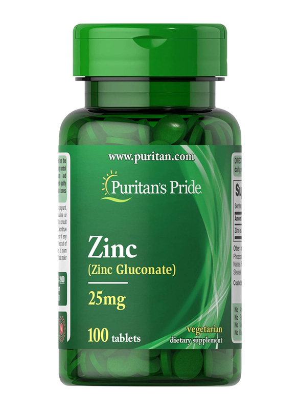 Puritan's Pride Zinc Gluconate Dietary Supplement, 25Mg, 100 Vegetarian Tablets