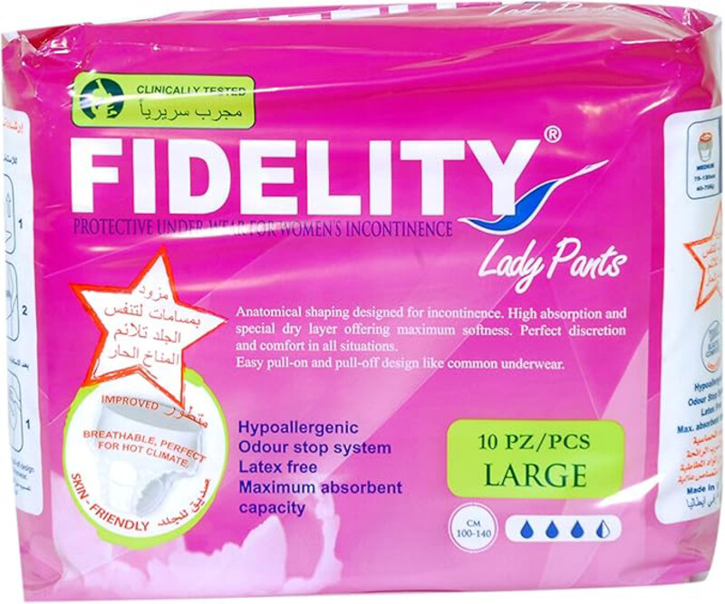 

Fidelity Lady Pants Large Absorbent Female Briefs, Large, 10 Pieces