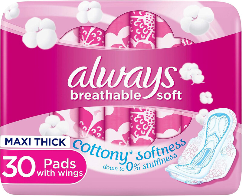 

Always Breathable Soft Maxi Thick Large Sanitary Pads with Wing, 30 Pads