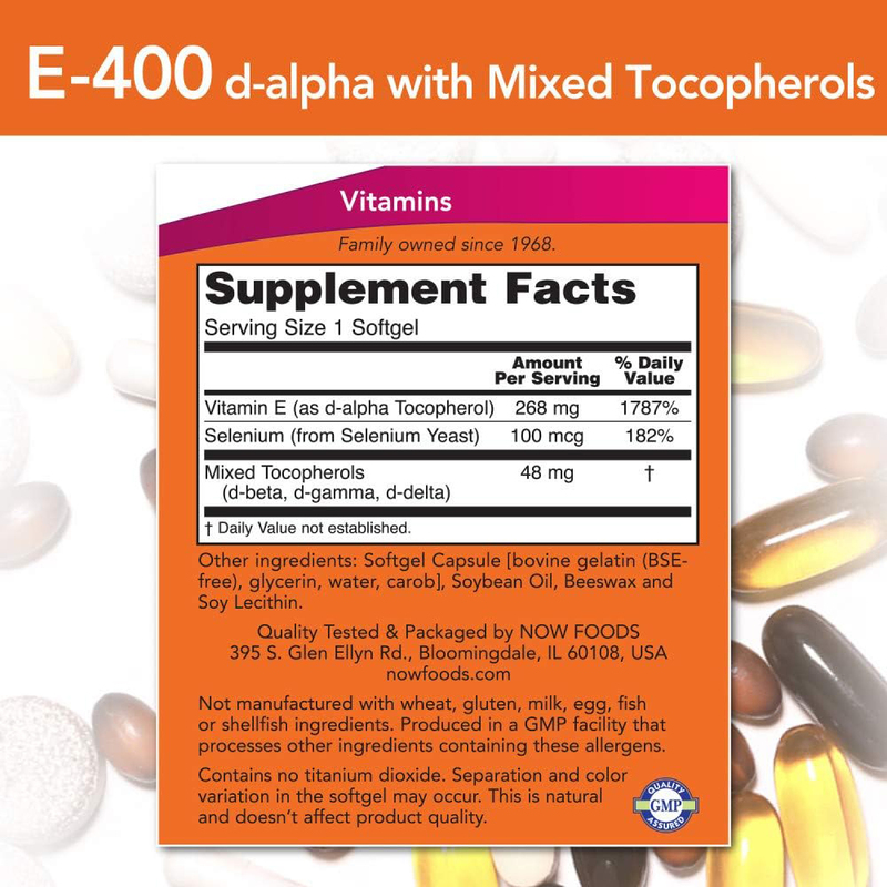 Now Foods E-400 Mixed Tocopherols & Selenium, 100 Softgels