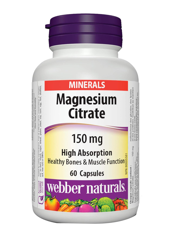 

Webber Naturals Magnesium Citrate, 150 mg High Absorption, 60 Capsules