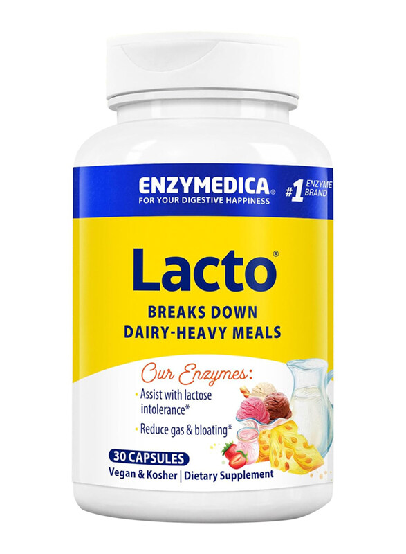 

Enzymedica Lacto Maximum Strength Formula for Dairy Intolerance With Enzymes Lactase and Protease, 30 Capsules