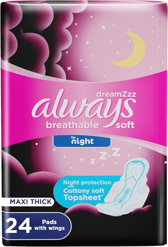 

Always Breathable Soft Maxi Thick Night Sanitary Pads With Wings, 24 Pads