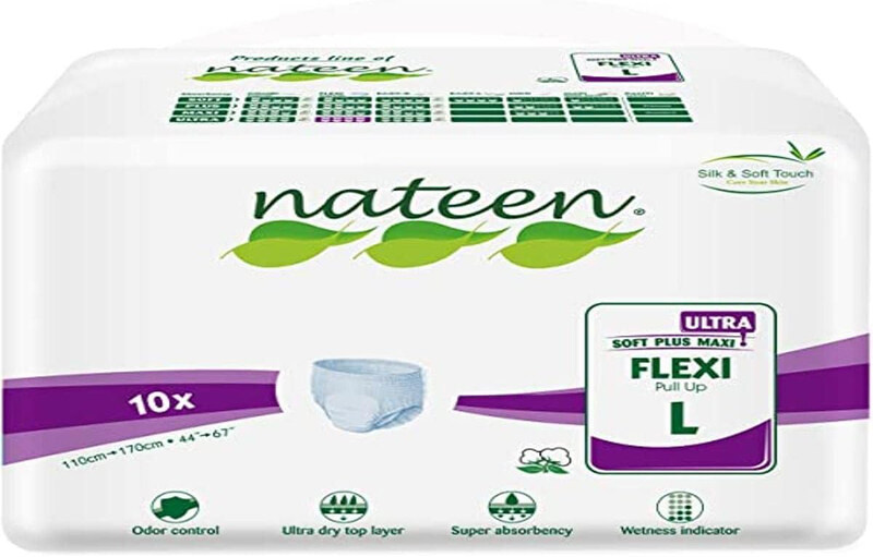 

Nateen Flexi Ultra Adult Incontinence Pull Up Underwear with Super Absorbent Layer, Leak Guard and Wetness Indicator, Large, 10 Pieces