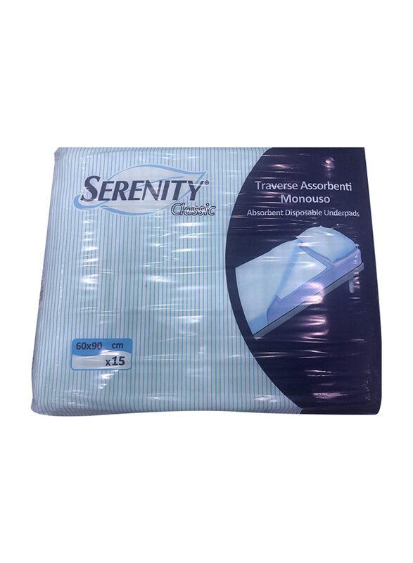 

Serenity Classic Night Absorbent Disposable Underpads, 60 x 90cm, 15 Pieces