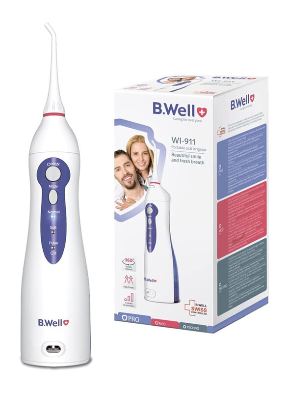 

B.Well WI-911 3-Mode Portable Oral Irrigator Water Flosser with 2 User Tip & Li-ion Battery Charger Adapter, White