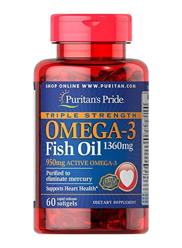 

Puritan's Pride Triple Strength Omega-3 Fish Oil 1360mg Active Omega-3 950mg, 60 Softgels