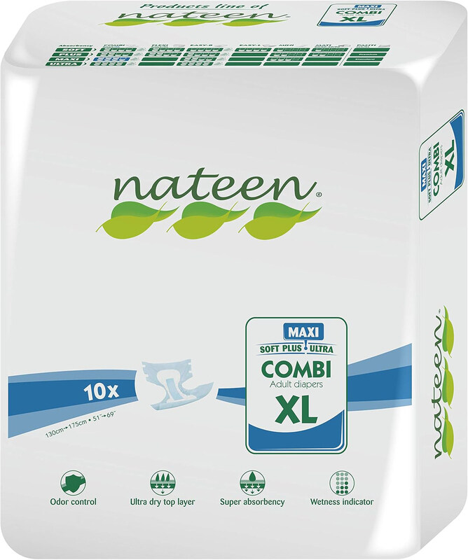 

Nateen Combi Maxi Super Absorbent Hypoallergenic Adult Diapers, X-Large, 10 Pieces