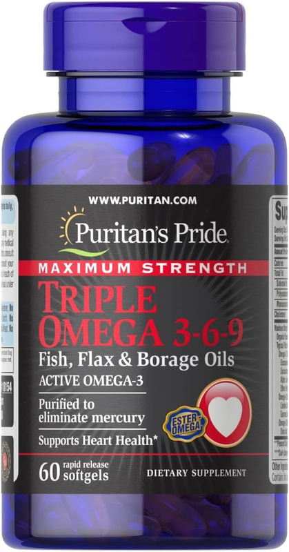 Puritan's Pride Omega 3-6-9 Maximum Strength Dietary Supplement, 60 Softgels