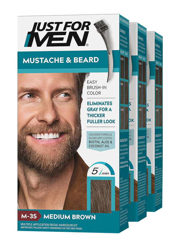 

Just For Men Moustache & Beard Easy Brush-In Hair Colour, 3 x 73gm, M-35 Medium Brown