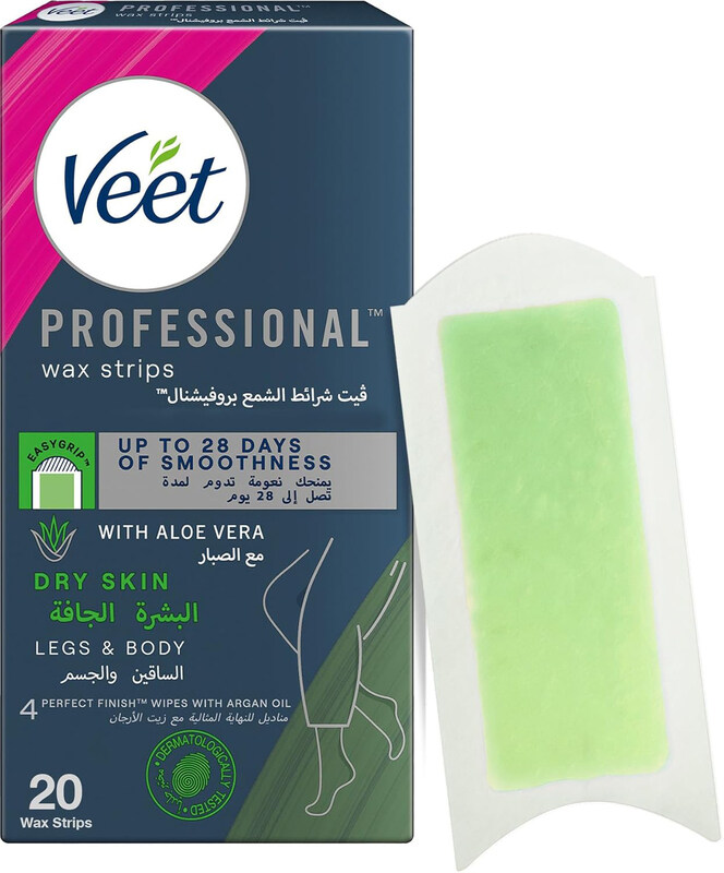 

Veet Professional Hair Removal Easy-Gel Legs & Body Wax Strips with Aloe Vera for Dry Skin, 20 Strips