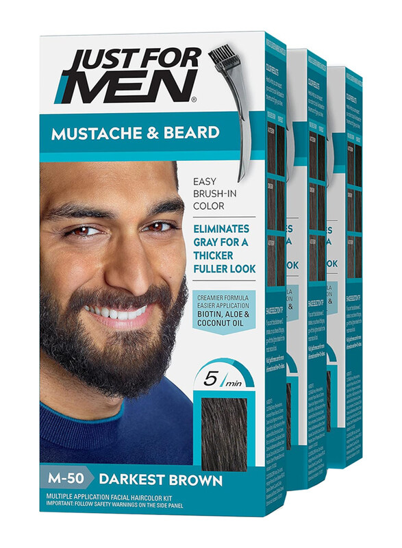 

Just For Men Moustache & Beard Easy Brush-In Hair Colour, 3 Packs, M-50 Darkest Brown