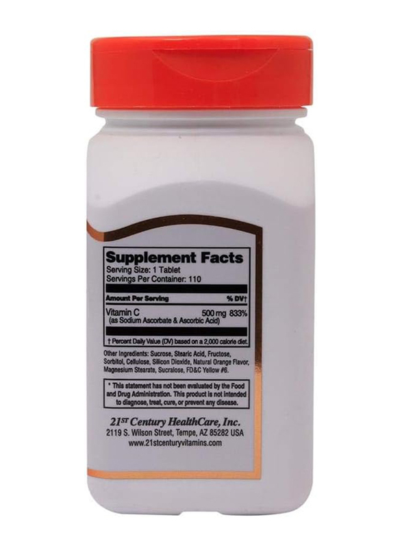 21St Century C-500 Mg, Orange Flavor Chewables, 110 Tablets