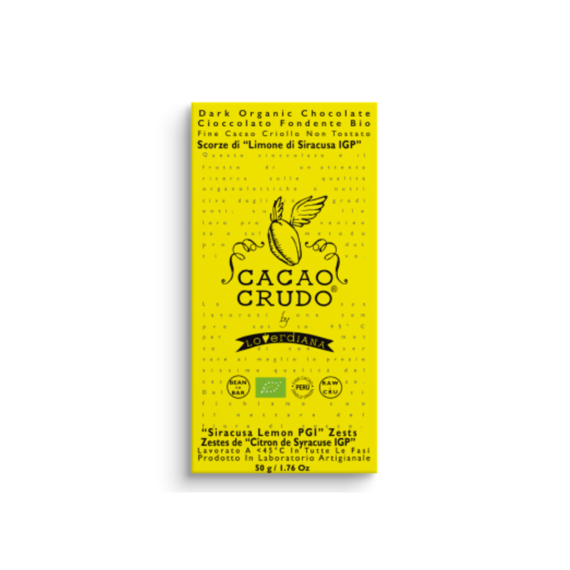 

Cacao Crudo Organic Peruvian 77% Dark Chocolate Slab with Lemon Zest, 50g