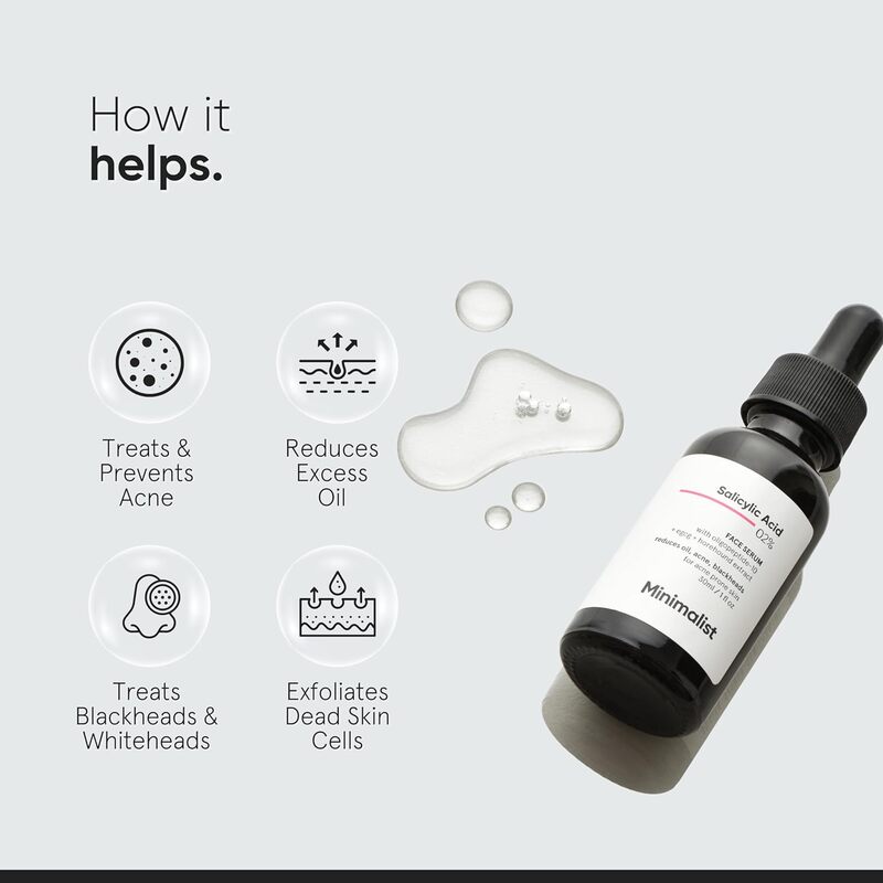 Minimalist 2% Salicylic Acid Serum For Oily Skin  Helps With Open Pores, Breakouts, Blackheads & Bumpy Texture BHA Based Exfoliant for Oily Skin 30ml