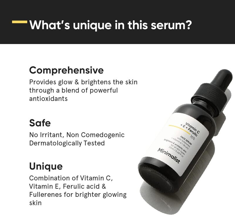 Minimalist 16% Vitamin C Face Serum Advanced With Vit E, & Ferulic Acid For Glowing Skin