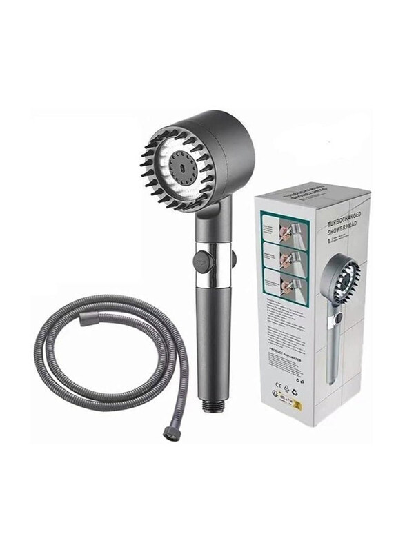 

Arabian Gear 3 Modes Turbo Charged Shower Head with Shower Hose & Shower Holder, TSH5342, Silver/Grey