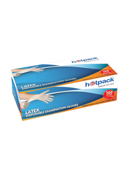 Hotpack Powder Free Latex Disposable Examination Gloves, Large, 100 Pieces, White