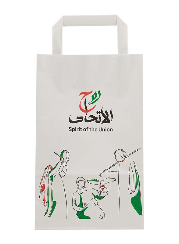 

Hotpack UAE National Day Paper Bag with Flat Handle, 18 x 9 x 29cm, 10 Pieces, White