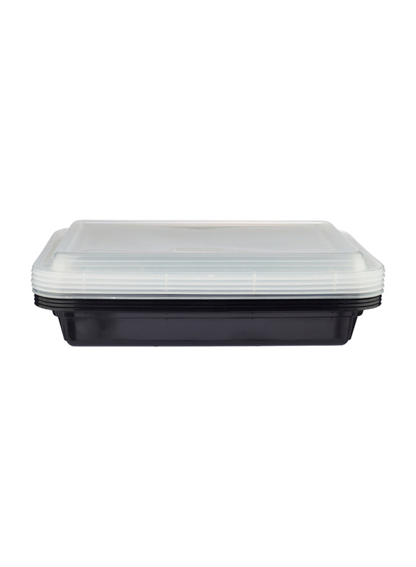 Hotpack 5-Piece Plastic Base Rectangular Container, 58oz, Black