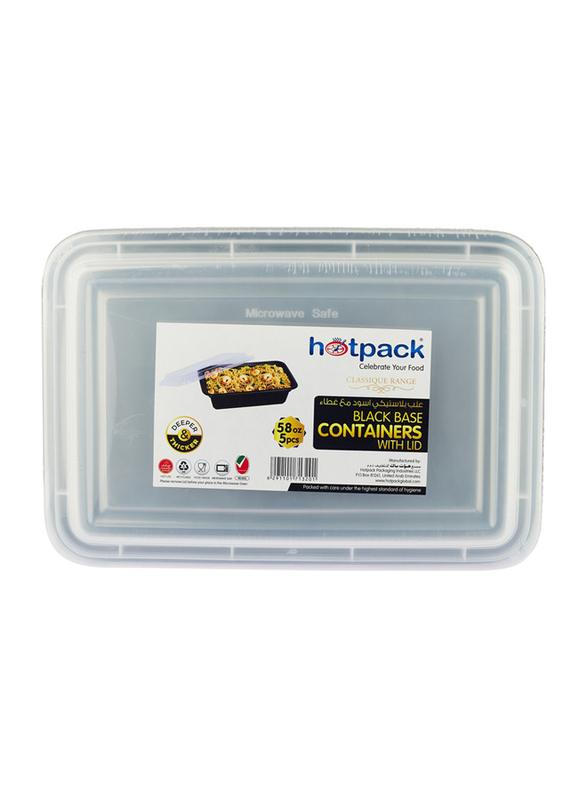 Hotpack 5-Piece Plastic Base Rectangular Container, 58oz, Black