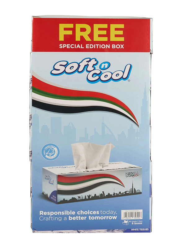 

Soft n Cool National Day Tissue, Offer Pack , 5 + 1 Boxes x 150 Sheets, White