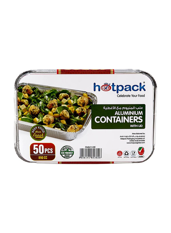 

Hotpack Aluminium Container 8389 with Lid, 50 Pieces, Silver