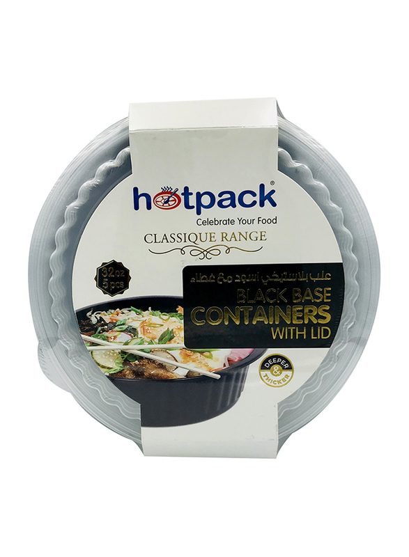 Hotpack 5-Piece Plastic Base Microwave Round Container Set, 32oz, Black