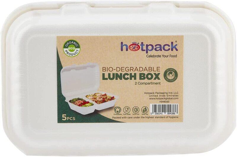 

Hotpack Biodegradable Lunch Box with 2 Compartment, 5-Piece, White