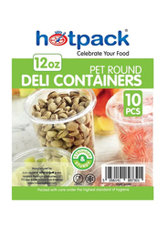 Hotpack 10-Piece Plastic Deli Container Round with Lids, 12oz, Clear